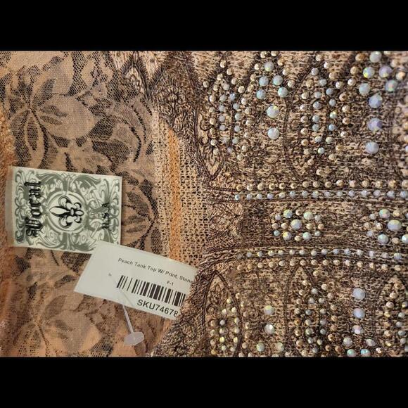 NWT Vocal pink & brown lace & bead embellishments tunic tank - Picture 4 of 5